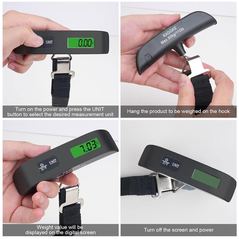 KAGGKE 2 Pcs-Black Travel Digital Luggage Scale - Portable Baggage Scale - Suitcases Weight Scales - Ideal for Travel Scale Luggage Weight - 110LB/50KG, Includes Battery - Temperature Display Hanging Scales - Image 5